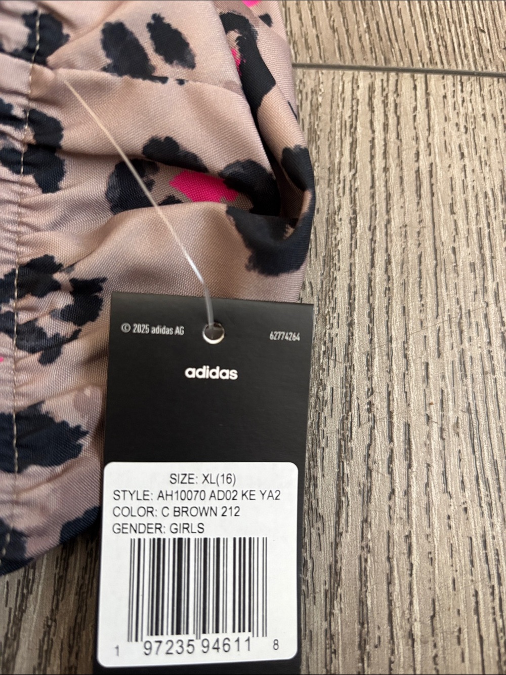 Adidas girls Leopard Print Running Shorts - Taupe with Black & Pink Accents - Picture 5 of 6